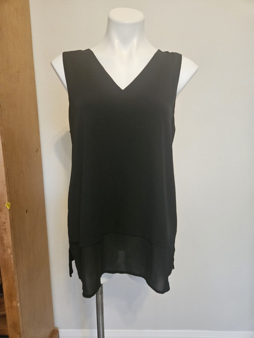 Michael Kors Sleeveless V-Neck Black Chiffon Layered Tank Top